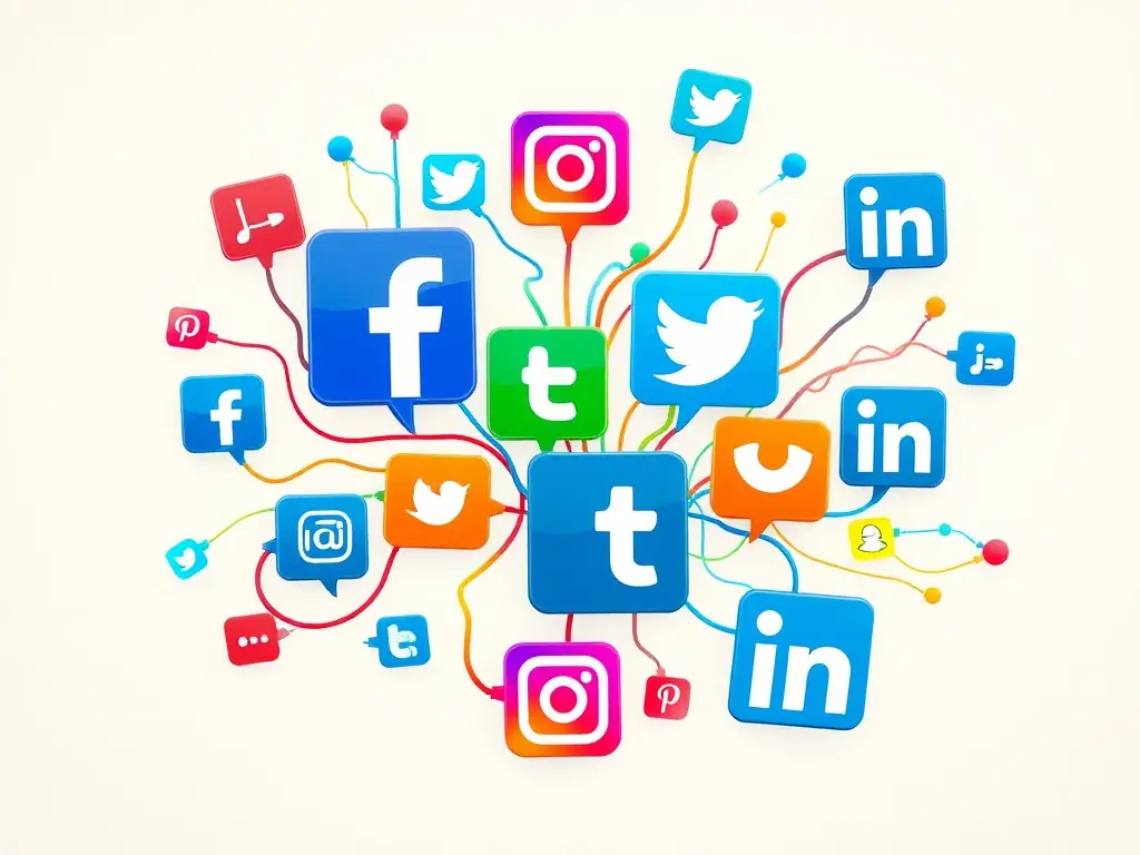 An engaging image showcasing social media marketing, such as various social media logos arranged creatively or a person interacting with a social media interface.