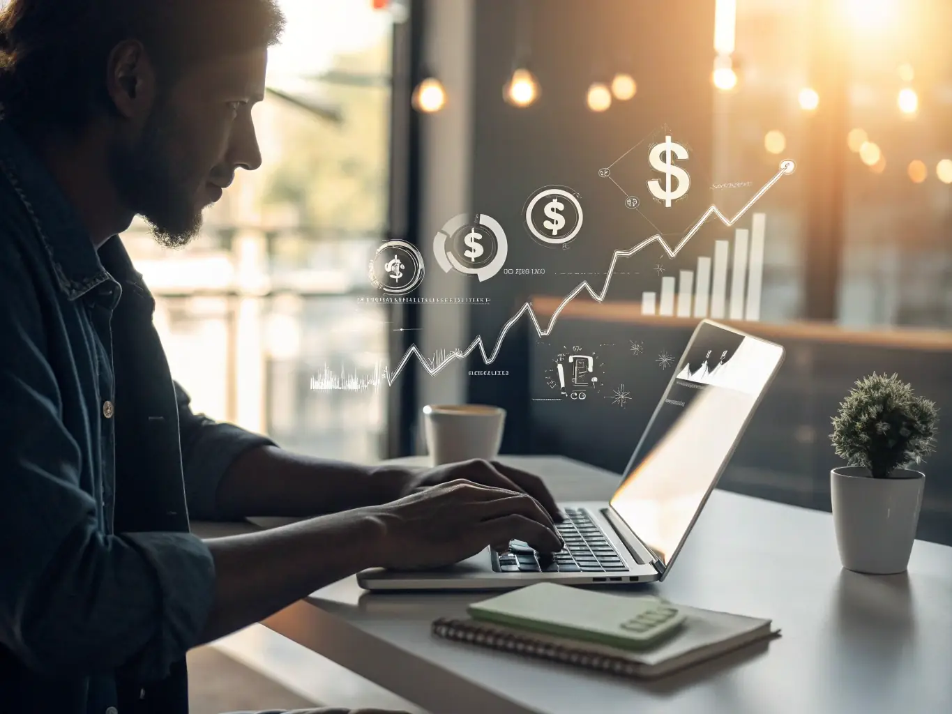 A professional image representing content marketing, such as a person writing on a laptop surrounded by creative elements or a collection of diverse content formats.